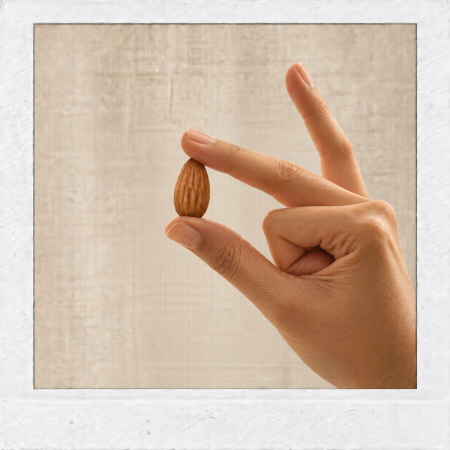 A sweet almond held between two fingers